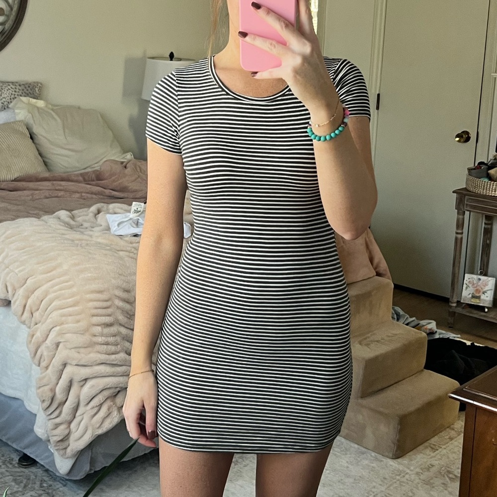 Heart & Hips Monochrome Striped Mini Dress